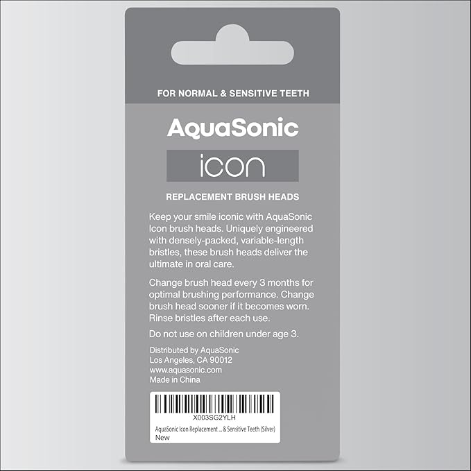 AquaSonic Genuine Icon Replacement Brush Heads | Compatible with AquaSonic Icon Toothbrush | 2 Brush Heads | for Normal & Sensitive Teeth (Stone)