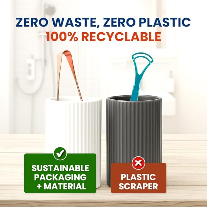 Copper Tongue Scraper – 2 Pack Pure Copper Tongue Cleaners for Adults & Kids | Ayurvedic Metal Tongue Cleaner | Includes 20g Herbal Neem Toothpaste | 30-Day Satisfaction Guarantee