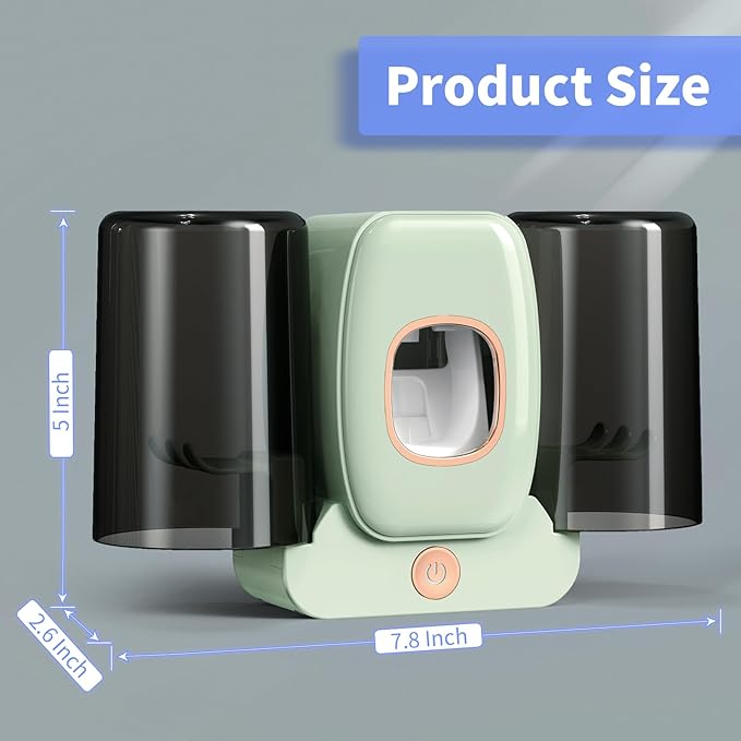 Toothbrush Holders for Bathrooms, Wekity Automatic Toothpaste Dispenser Space Saving Toothbrush and Toothpaste Holder,Toothbrush Holder Wall Mounted with 2 Cups for Bathroom (Green)…