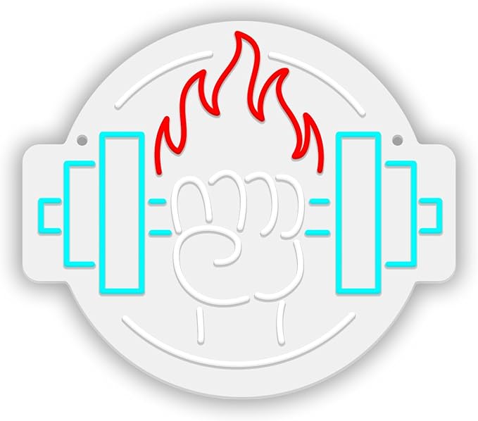 Gym Led Neon Sign- Gym Neon Light Dumbbell Sign for Home Gym Fitness Club Boy's Room Sports Room Decor Neon Light Fitness Club Neon Signs for Wall Art Birthday Gift 5V(13 * 11.81 Inch)-StrideForce Fitness