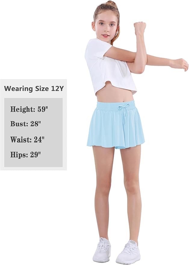 EXARUS Girls Butterfly Shorts Flowy Dance Skirt Cheer Skorts Athletic Tween Clothes Teen Preppy Outfits Flutter Kids-StrideForce Fitness