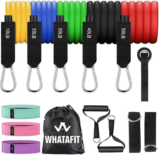 WHATAFIT Resistance Bands, Exercise Bands,Resistance Bands for Working Out, Work Out Bands with Handles for Men and Women Fitness, Strength Training Home Gym Equipment-StrideForce Fitness
