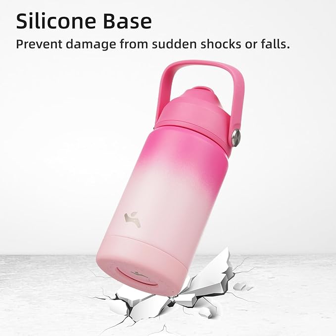 Insulated Water Bottle with Straw Lid,24 oz Stainless Steel Vacuum Metal Bottle with Silicone Handle,Cherry Blossom-StrideForce Fitness