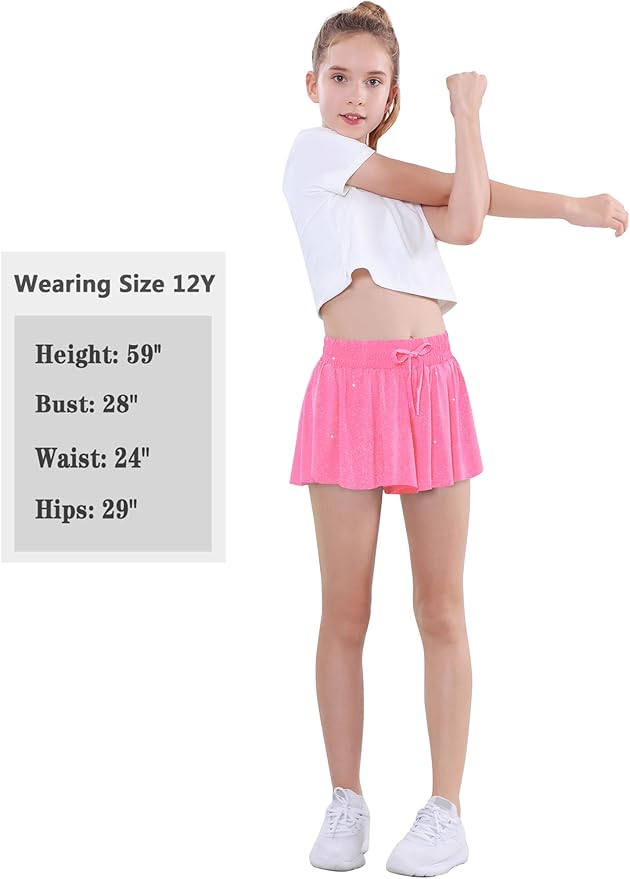 EXARUS Girls Butterfly Shorts Flowy Dance Skirt Cheer Skorts Athletic Tween Clothes Teen Preppy Outfits Flutter Kids-StrideForce Fitness