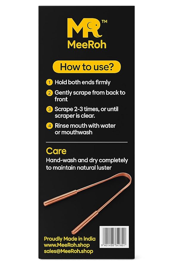 MeeRoh 100% Pure Copper Tongue Scraper Cleaner – 2 Pack – Natural Breath Freshener, Durable & Eco-Friendly Copper Tongue Cleaner