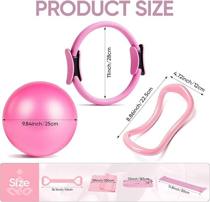 Home Pilates Kit for Women Pilates Equipment Ring and Ball Set Magic Circle Hoop with 5 Resistance Bands Compact Toning Fitness Essentials Starter Set Accessories-StrideForce Fitness