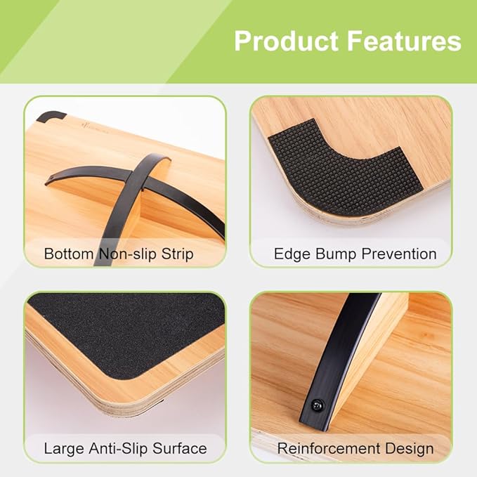 StrongTek Professional Wooden Balance Board, Rocker Board, Wood Standing Desk Accessory, Balancing Board for Under Desk, Anti Slip Roller, Core Strength, Stability, Office Wobble Boards-StrideForce Fitness