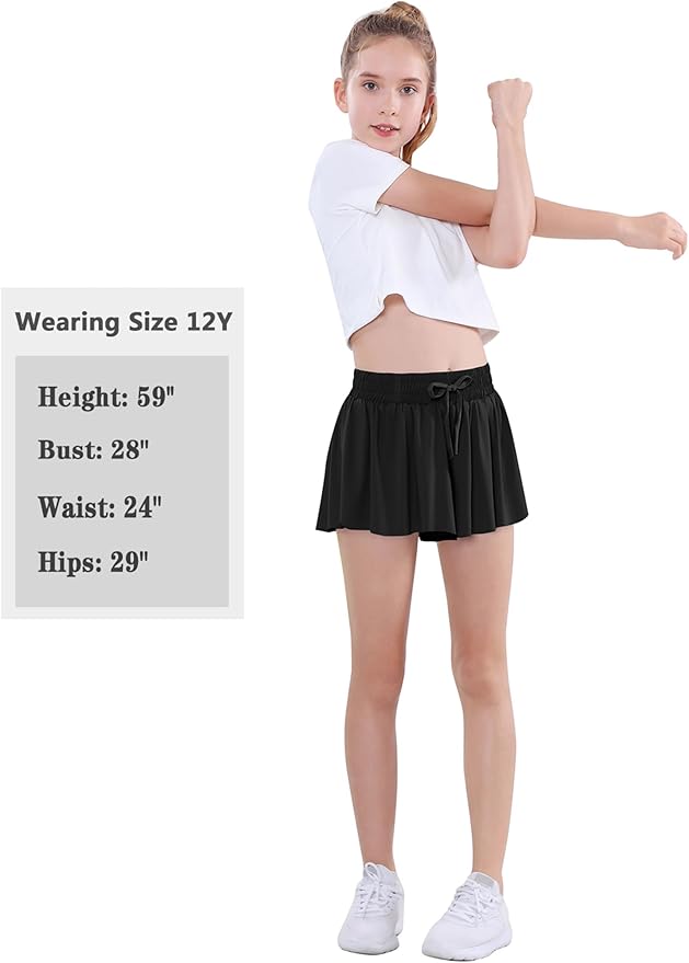 EXARUS Girls Butterfly Shorts Flowy Dance Skirt Cheer Skorts Athletic Tween Clothes Teen Preppy Outfits Flutter Kids-StrideForce Fitness