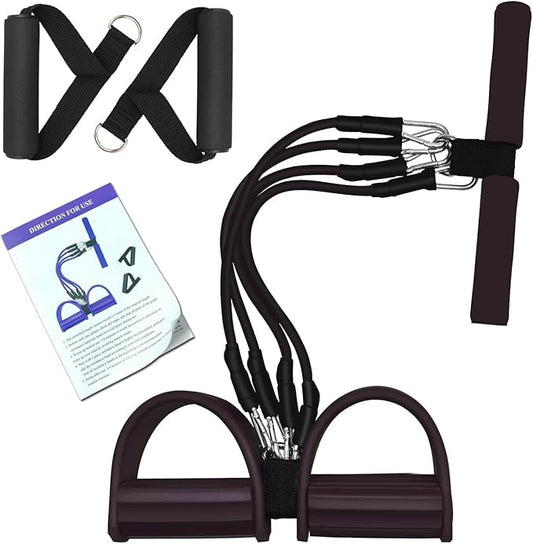Pedal Resistance Band, 4-Tube Elastic Pull Rope, Sit-up Equipment, Yoga Strap Bodybuilding Expander, Exercise Bands, Fitness Equipment for Abdomen, Waist, Arm, Leg Stretching Slimming Training-StrideForce Fitness