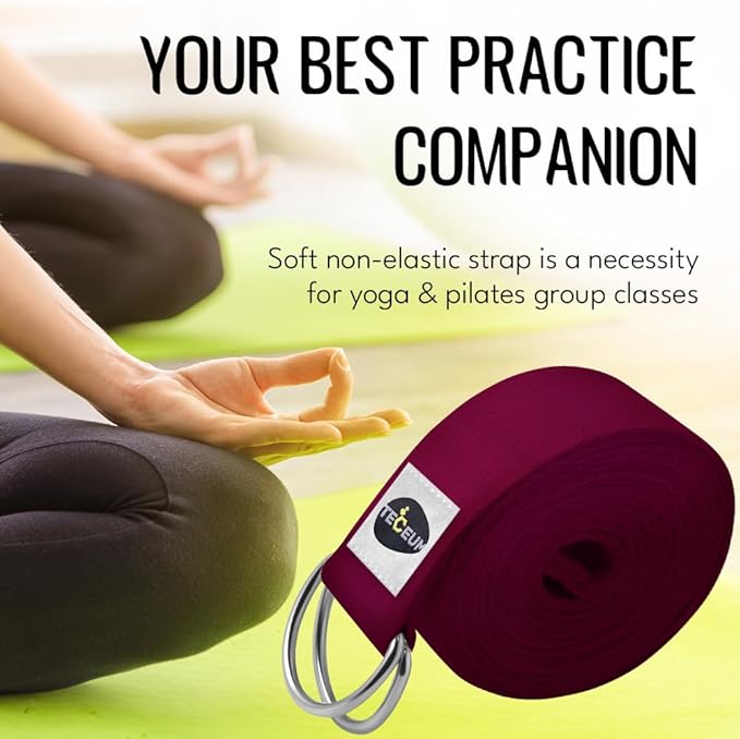 TECEUM Yoga Strap & Mat Strap – 2 IN 1 – Cotton – 6 ft 8 ft 10 ft (30+ colors) – Adjustable Non-Slip Belt for Yoga, Pilates, Stretching, Physical Therapy, Fitness & Home Workout – For Carrying Mats-StrideForce Fitness