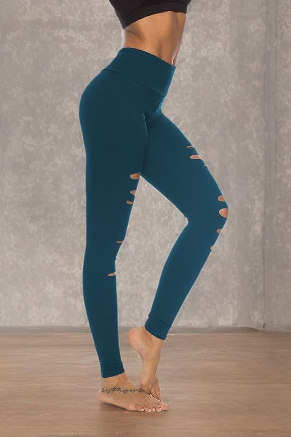 DIBAOLONG Womens High Waist Yoga Pants Cutout Ripped Tummy Control Workout Running Yoga Skinny Leggings-StrideForce Fitness