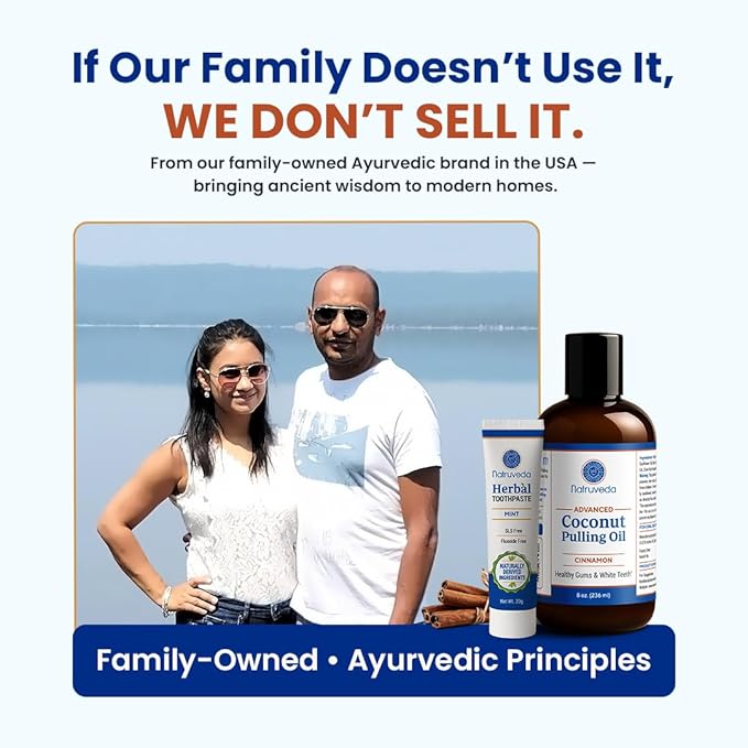 Cinnamon Coconut Pulling Oil, 8 oz | Advanced Ayurvedic Oil Pulling Mouthwash with Virgin Coconut Oil, Clove & Sesame | Alcohol-Free Oral Care | with 20g Herbal Toothpaste