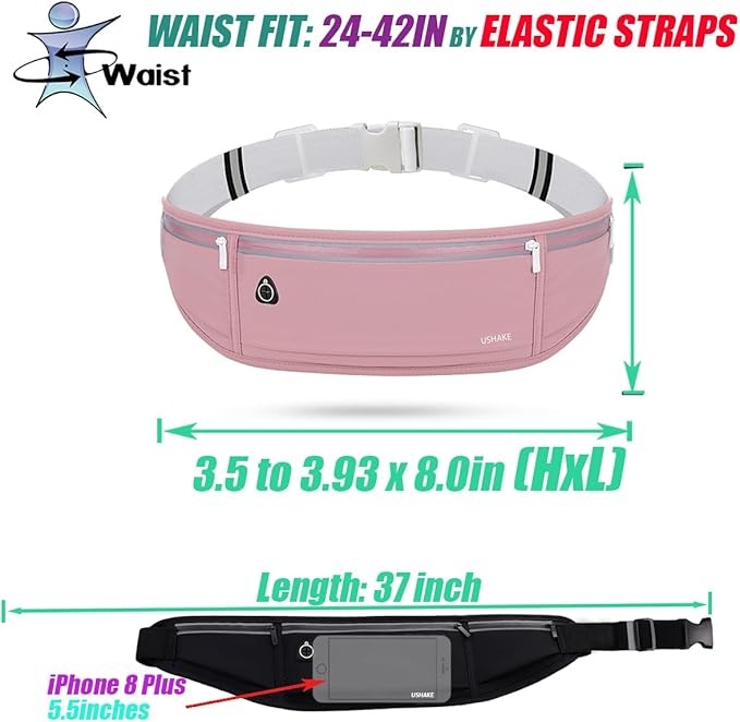 USHAKE Slim Running Belt, Workout Fanny Pack for Men Women,Exercise Waist Pack for Apple iPhone Holder, Runner Belt for Running Walking Cycling Camping Gym Red-StrideForce Fitness