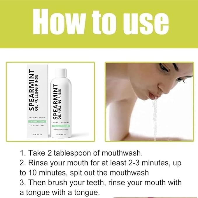 Spearmint Oil Pulling Rinse, Cold-Pressed Coconut Oil for Whitening Teeth Mouthwash, 237ML/8 FL.OZ Powerful Organic Peppermint Oil Maintain Gum Health & Oral Cleaner & Freshness Breath, Mint (1)