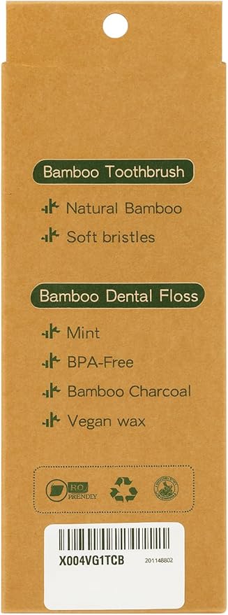 Eco-Friendly, TSA Approved Bamboo Toothbrush & Dental Floss Travel Kit – Natural Bamboo Handle, Soft Bristles, Mint Charcoal Floss, Vegan & BPA-Free, Zero Waste Sustainable Oral Care Set