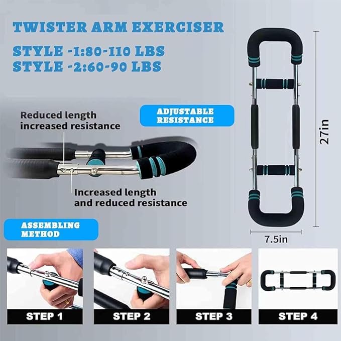 Twister Arm Trainer Exerciser, Adjustable Chest Workout Equipment, Triceps Chest Enhanced Exercise Strengthener-StrideForce Fitness