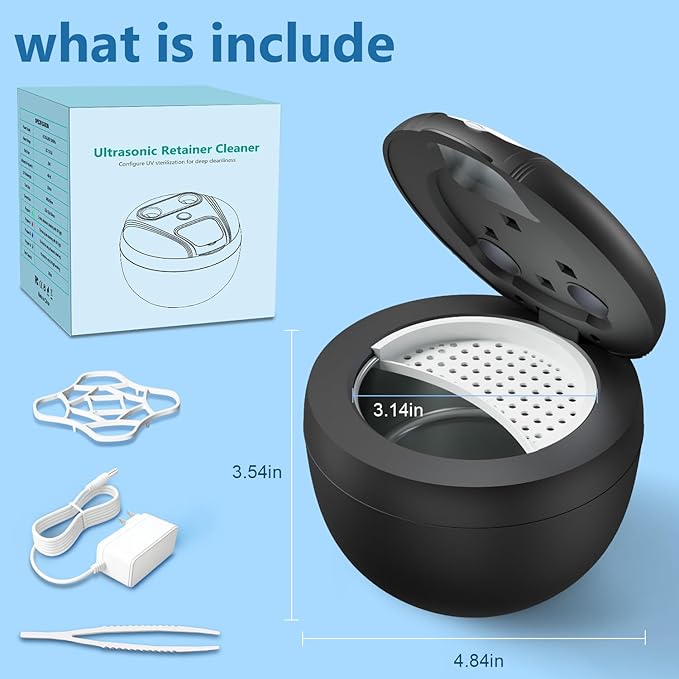 Dental Ultrasonic Retainer Cleaner Machine - Dental Cleaning Pod for Denture, Mouth Guard, Aligner, Night Guard, Braces, Toothbrush Heads, Jewelry, 45kHz Sonic Cleaner with Digital Timer & 200ML