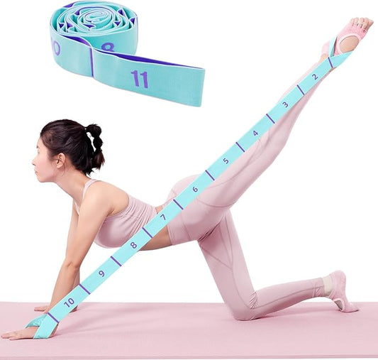 11 Loops Stretch band - Yoga, Pilates, Ballet, and Physical Therapy Stretching strap for Flexibility, Leg Stretching, and Exercise - Durable Stretching equipment for Dance and Fitness-StrideForce Fitness