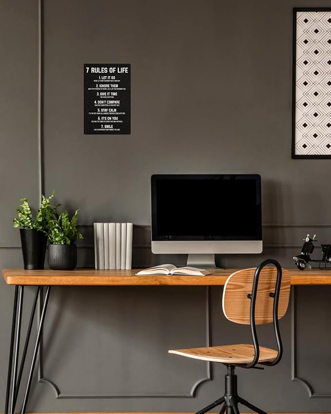ALKB Inspirational Metal Sign for Teen Bedroom Decor - Motivational Wall Decor for Bedroom Office Girls, Boys, Teenager - 7 Rules of Life 8x12 Inch-StrideForce Fitness