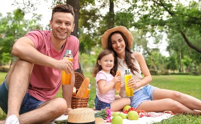 Sursip 18oz Glass Water Bottle Set of 6, Clear glass juice bottle for juicing,Reusable Drinking Bottles with Stainless Steel Lid,Beverage Storage Containers for Refrigerator-BPA Free,Leak Proof-StrideForce Fitness