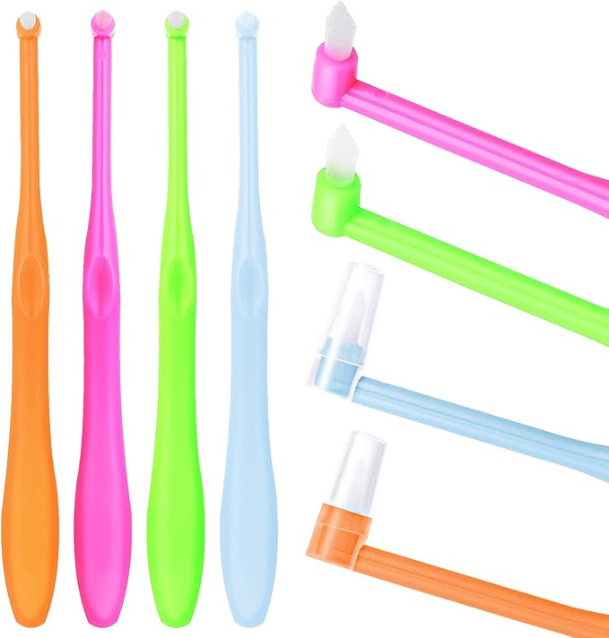 Ouligay 4Pcs End Tuft Toothbrush Adult, End Tuft Brush, Single Tufted Toothbrush Orthodontic Toothbrushes for Braces, Small Head Tiny Interdental Interspace Brush for Detail Cleaning