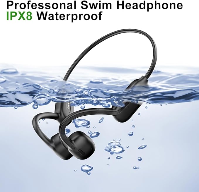 IHAO Swimming Headphones True Bone Conduction Open Ear Headset MP3 Player Built-in 32G Memory IP68 Underwater Waterproof Stereo Bluetooth Earphone for Driving Bicycling Running Skiing-Orange-StrideForce Fitness