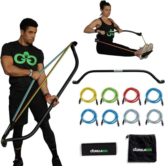 Gorilla Bow Original Portable Home Gym Resistance Bands and Bar System for Travel, Fitness, Weightlifting and Exercise Kit, Full Body Workout Equipment Set-StrideForce Fitness