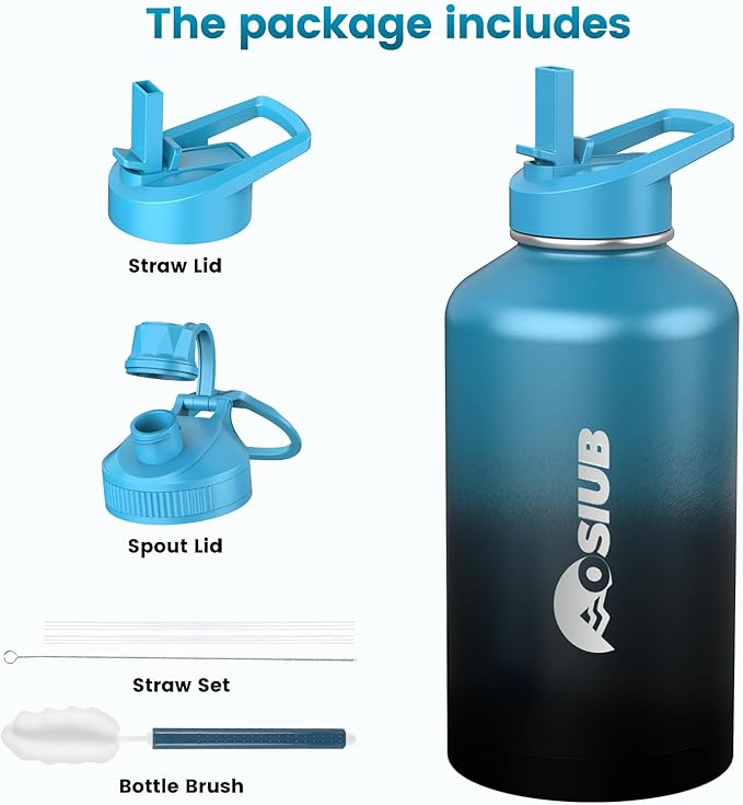 Insulated Water Bottle 40 oz, Triple Wall Vacuum Stainless Steel(Cold for 48 Hrs),Leak Proof & BPA-Free,Simple Modern Water Bottle with Drink-Through Lid & Flip Straw for Sports & Travel, Indigo-Black-StrideForce Fitness