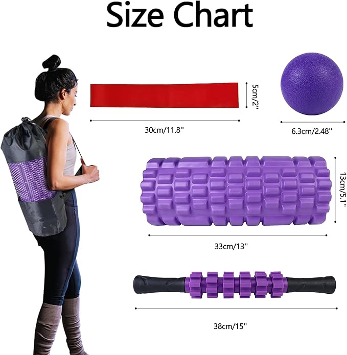 5 in 1 Foam Roller Set, Trigger Point Foam Roller Patented, Massage Roller Stick, Massage Ball, Stretching Strap for Deep Tissue Massager for Muscle Pilates Yoga Whole Body-StrideForce Fitness