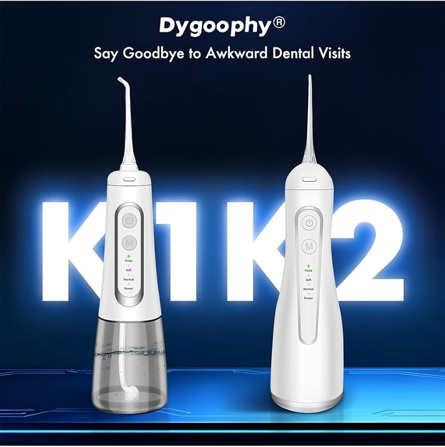 Dygoophyยฎ 2-Pack Cordless Water Flosser Set โ Rechargeable Portable Oral Irrigator, IPX7 Waterproof Flosser, 4 Modes, Long Battery Life, for Braces & Sensitive Gums (300ml, White)