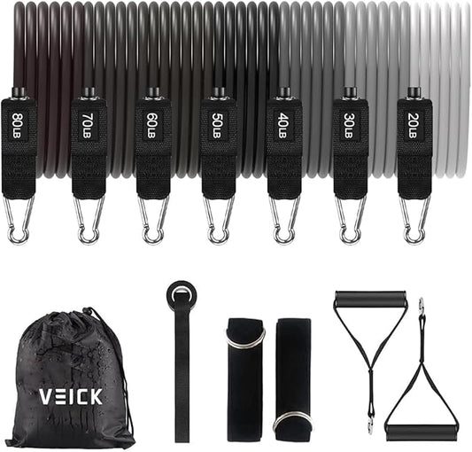 VEICK Resistance Bands, Exercise Bands for Working Out with Handles, Elastic Workout Bands for Men Women, Exercising Bands for Strength Training Equipment at Home Gym-StrideForce Fitness
