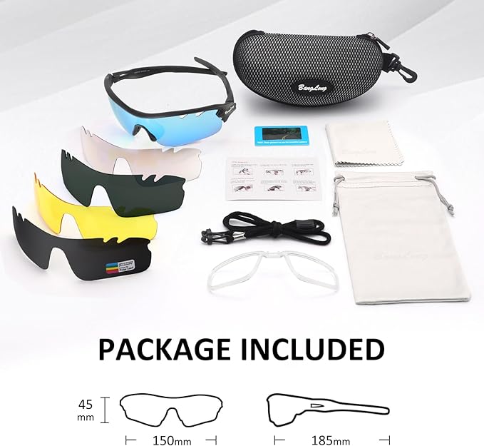 BangLong Polarized Sports Sunglasses Cycling Sun Glasses for Men Women with 5 Interchangeable Lenes for Running Baseball Golf-StrideForce Fitness