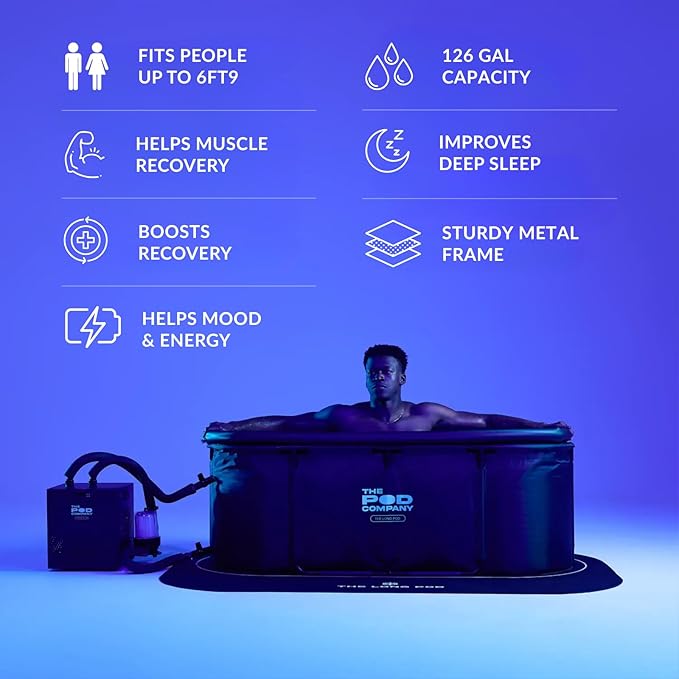 The Long Pod - Extra-Large Portable Ice Bath Tub for Recovery & Wellness - Collapsible Design with Thermal Lid - Full-Body Stretch-Out Soaks - Water Chiller Compatible - 126 Gallons - The Pod Company-StrideForce Fitness