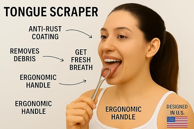 Double-Headed Tongue Scrapers with Travel Cases & Toothbrush Covers for Adults & Kids, 100% Stainless Steel, Gentle & Durable Scrapers. (2 Tongue and 2 Brush Covers)