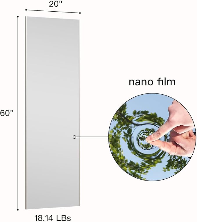 63"x20" Magnetic Mirror Lightweight Full-Length Mirror | Strong Adhesion, Easy Installation | Suitable for Refrigerators, Glass Walls, Wooden Doors, and More | 2.8LBS Ultra-Strong Support, White-StrideForce Fitness