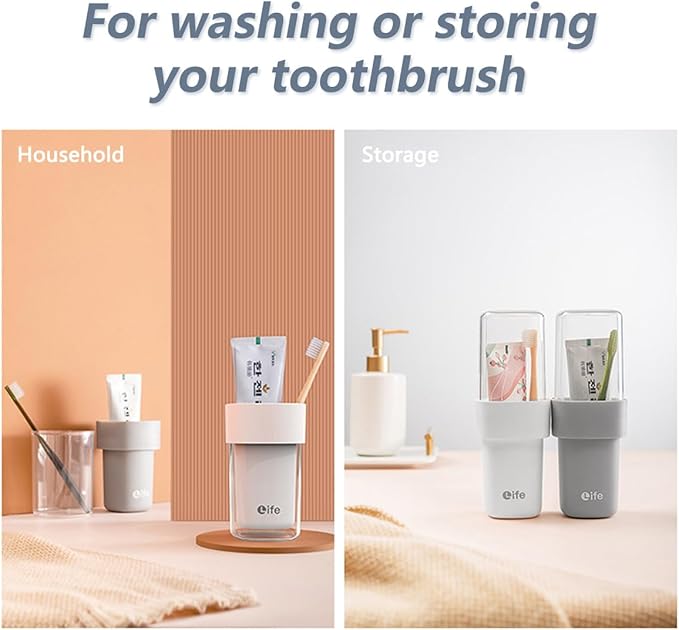 Portable Travel Toothbrush Case, Covered Toothbrush Cup Holders, Toothbrush and Toothpaste Travel Case, Toothbrush Storage Organizer Container for Traveling Bathroom(White)