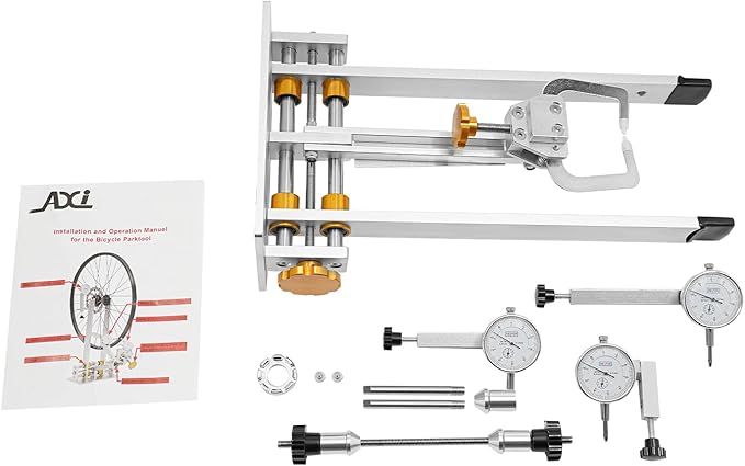 Bicycle Wheel Truing Stand, Foldable Bike Repair Truing Bearing Stand with 3 High-Precision Gauges & Fixing Rod, Professional Bicycle Wheel Repair Steel Bearing Bracket Rim for Wheels up to 10"-29"-StrideForce Fitness