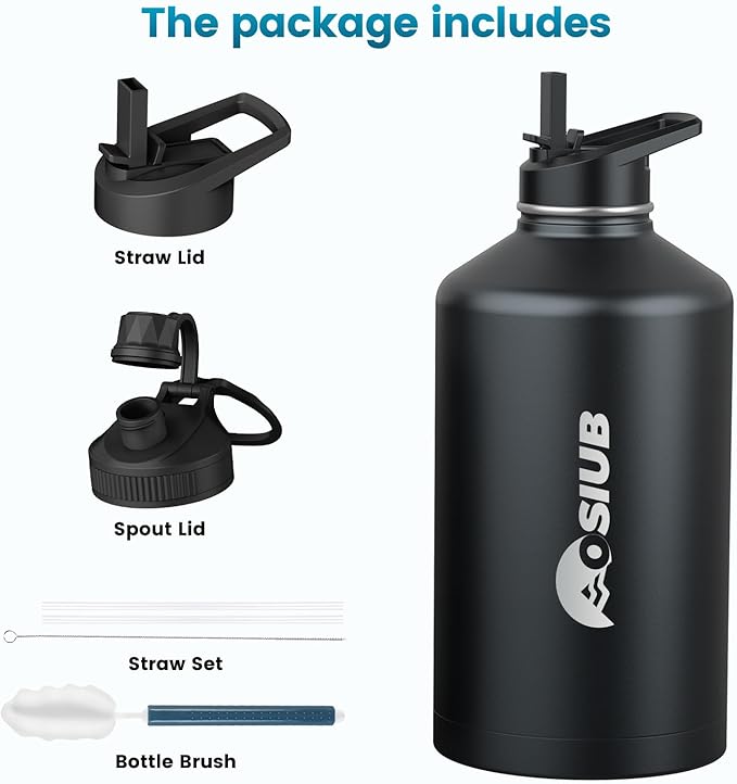 Insulated Water Bottle 40 oz, Triple Wall Vacuum Stainless Steel(Cold for 48 Hrs),Leak Proof & BPA-Free,Simple Modern Water Bottle with Drink-Through Lid & Flip Straw for Sports & Travel, Black-StrideForce Fitness