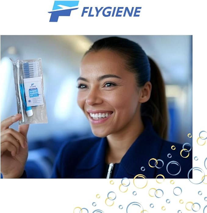 FLYGINE Smile On – Complete Dental Travel Kit – Includes Travel Toothbrush, Toothpaste, Floss, Interdental Picks & Mints – TSA-Approved Oral Care Kit in a Durable, Reusable Case with Zipper Closure