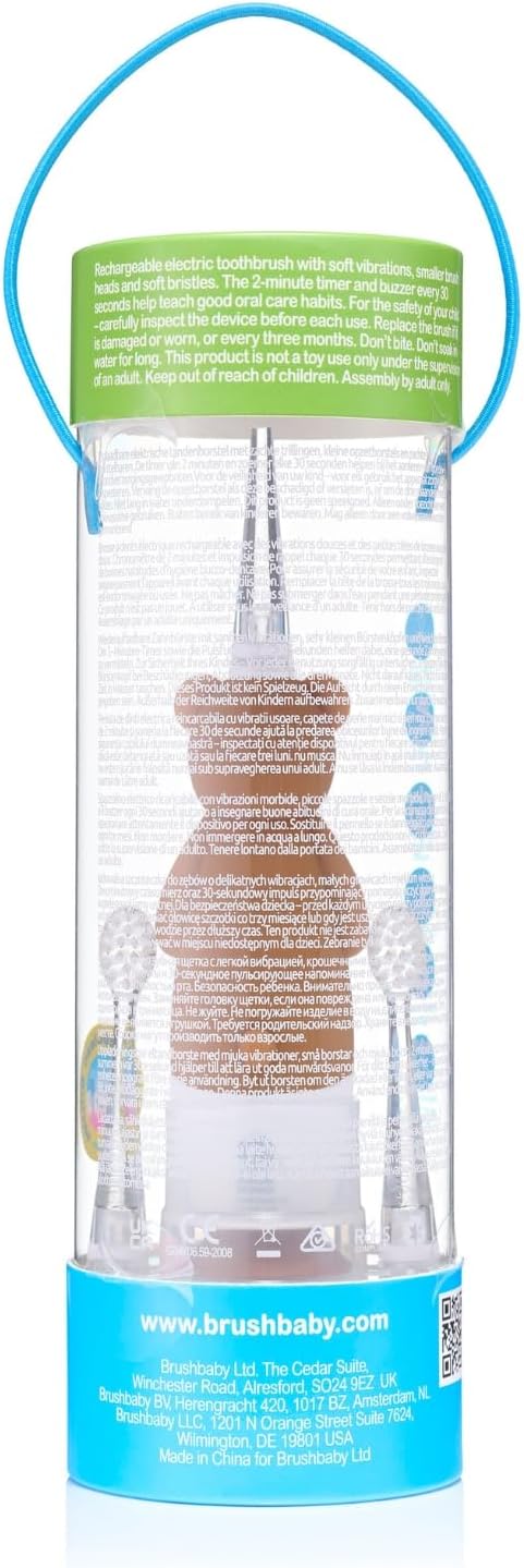 brush-baby - Kids Rechargeable Electric Toothbrush, 0-10 Years - WildOnes, Bear Design with Flashing Lights - DeepClean Bristles for Superior Clean - 2X Replacement Heads, 1x USB Cable