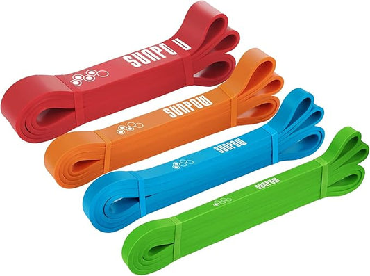 SUNPOW Pull Up Assistance Bands - Set of 5 Resistance Heavy Duty Workout Exercise Stretch Fitness Bands Assist Set for Body, Instruction Guide and Carry Bag Included-StrideForce Fitness