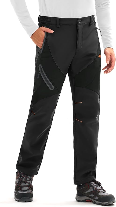 MAGCOMSEN Men's Snow Ski Pants Fleece Lined Water Resistant Winter Pants with 4 Zip Pockets for Snowboard Hiking Outdoor