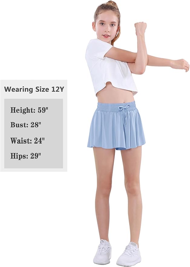 EXARUS Girls Butterfly Shorts Flowy Dance Skirt Cheer Skorts Athletic Tween Clothes Teen Preppy Outfits Flutter Kids-StrideForce Fitness