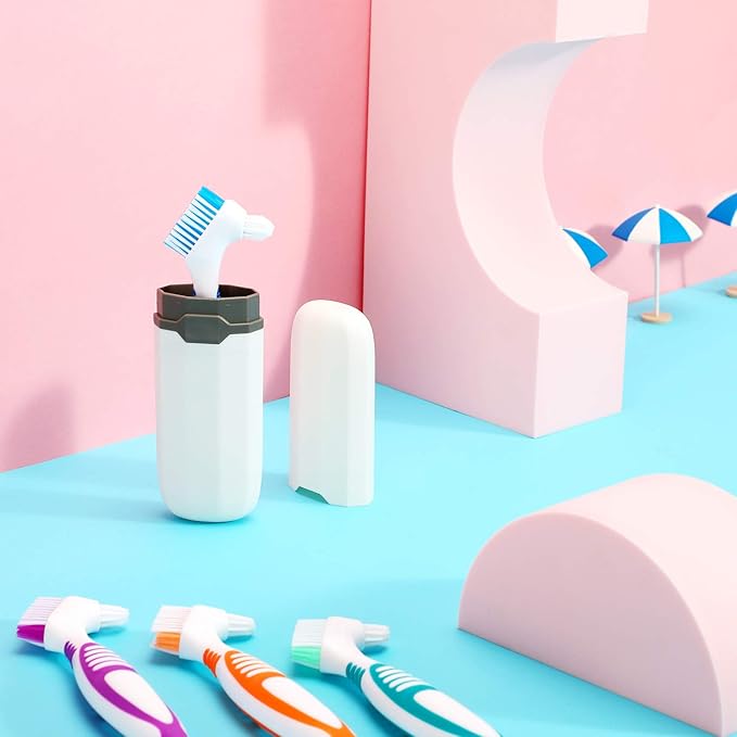 WILLBOND 6 Pieces Denture Brushes Retainer Brush Cleaning Hard Denture Toothbrush with White Carrying Case for False Teeth Cleaning(Green, Purple, Blue and Orange)