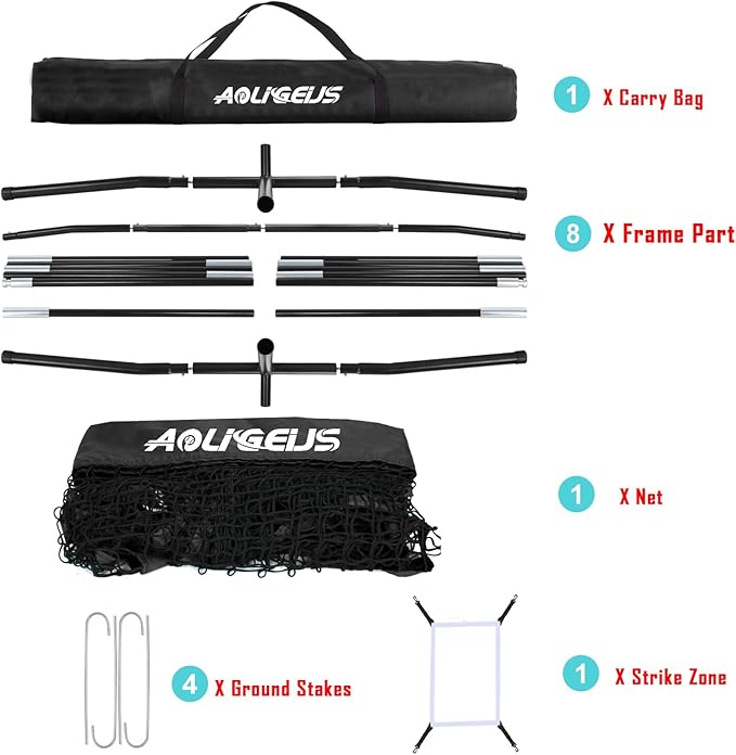 7'X7' Baseball Softball Practice Net,Pitching Net,Batting Net,with Baseball Tee,Bonus Strike Zone and Bow Frame,for Hitting,Pitching, Catching-StrideForce Fitness