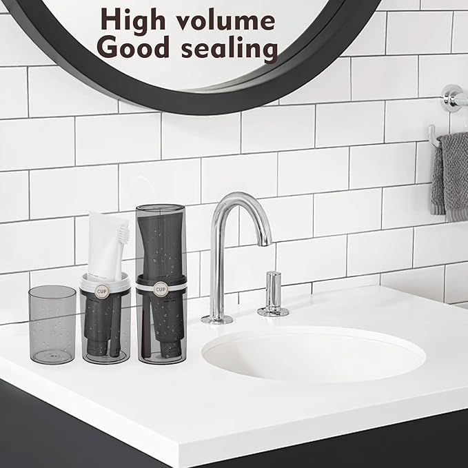 Yeeco toothbrush travel case, 2 pcs Transparent Black Portable Toothbrush Cover with Mouthwash Cup, Tooth Brushing Holder for Home School Camping Travelling, 8.1 x 2.6 inches,Clear Black