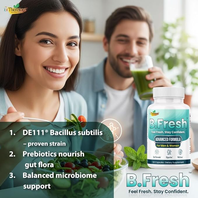 Therefore B. Fresh Breath Freshener Capsules for Adults – Oral Probiotics for Bad Breath & Dental Health Support – Fresh Breath from Inside, Alcohol-Free, Vegan – 120 Capsules