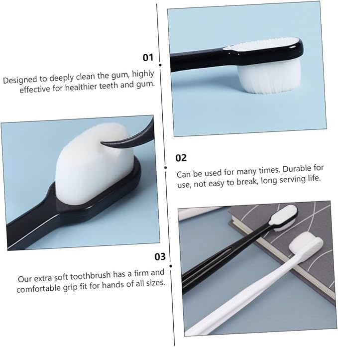 2Pcs Soft Bristle Toothbrush for Adults Sensitive Gum Care Ergonomic Handle Gentle Cleaning for Home and Travel Couples White and Black