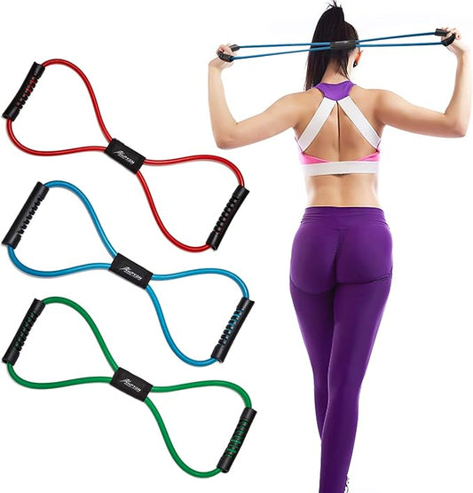 HPYGN Resistance Bands, Figure 8 Exercise Bands for Women Men, 8 Shaped Resistance Bands for Arms, Chest Expander, Yoga Gym Fitness Pulling Rope 8 Word Elastic for Exercise Muscle Training Tubing-StrideForce Fitness