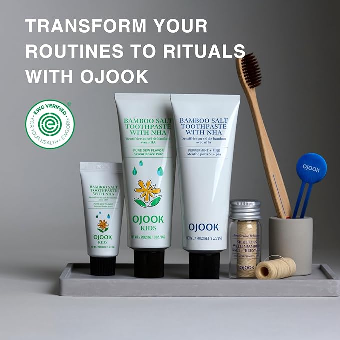 Kids Fluoride Free Bamboo Salt Toothpaste with nHA - Pure Dew | Nano Hydroxyapatite, Remineralizing, Strengthening Enamel for First Teeth, Safe to Swallow (3oz)